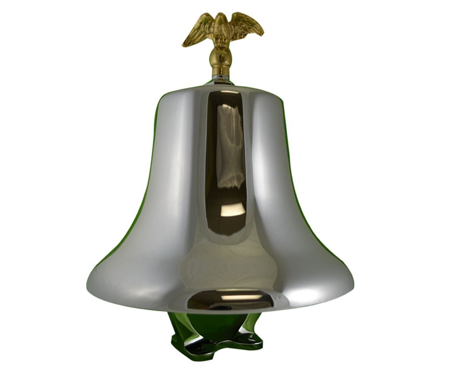 FB12, 12 inch Fire Bell Brass Chrome Plated with Stand, Clapper, Eagle Bolt, and Gold Eagle