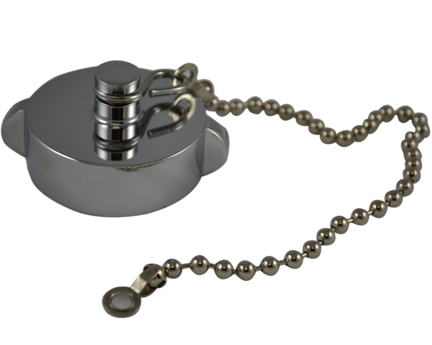 HCC28, 1.5 National Standard Thread ( NST) Female Cap Brass Chrome Plated with Chain, Rockerlug Tested to 500 psi
