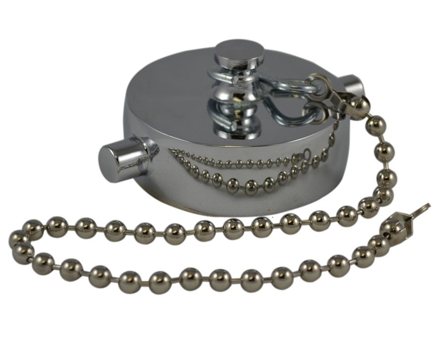 HCC28, 2 National Standard Thread ( NST) Female Cap Brass Chrome Plated with Chain, Rockerlug Tested to 500 psi