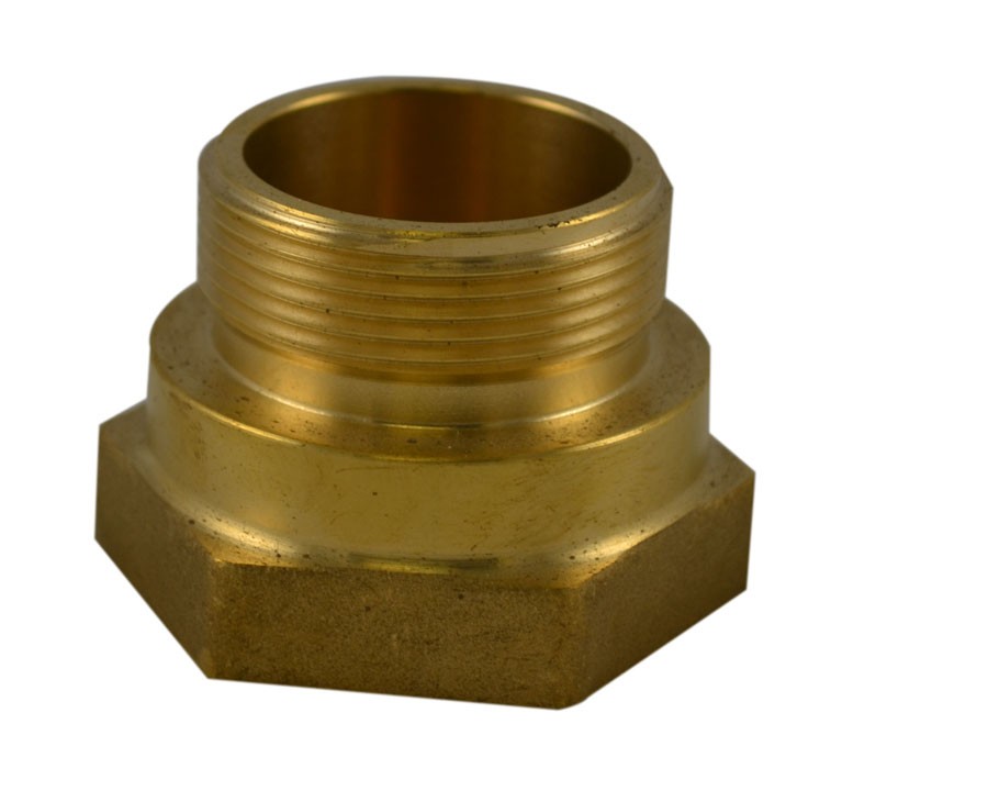HFM34, 1/2 National Pipe Thread Female X 1.5 National Standard Thread (NST) Male Hex BushingING, Hex Bushing Made of Brass