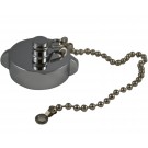 HCC28, 1.5 Customer Thread Female Cap Brass Chrome Plated with Chain, Rockerlug Tested to 500 psi