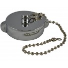 HCC28, 2.5 National Standard Thread ( NST) Female Cap Brass Chrome Plated with Chain, Rockerlug Tested to 500 psi