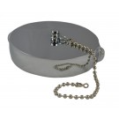 HCC28, 5 Customer Thread Female Cap Brass Chrome Plated with Chain, Rockerlug Tested to 500 psi